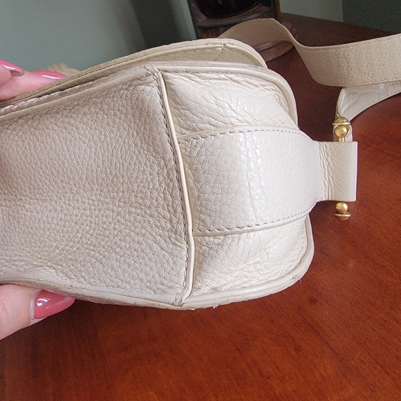 Vince Camuto Tal Croc Embossed Leather  Saddle Bag in Cream - Picture 13 of 16